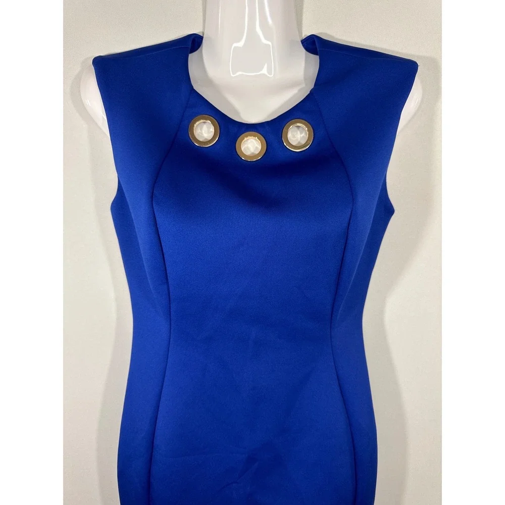 Calvin Klein Womens Royal Blue Grommet Neck Sleeveless Sheath Dress Size‎ 2